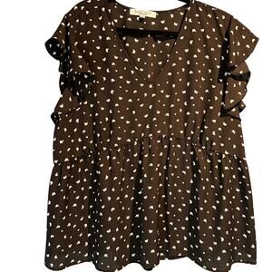 Sweet Rain Size 2X Cap Sleeve Blouse Navy Butterfly V-Neck Babydoll Fairy Sheer